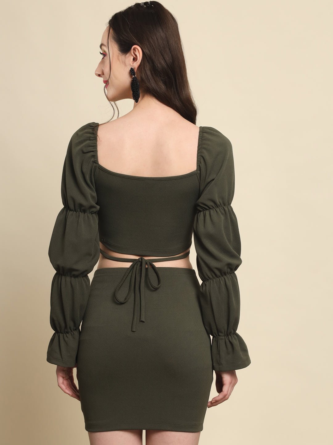 Stacked Flame  Women Bodycon Green Dress
