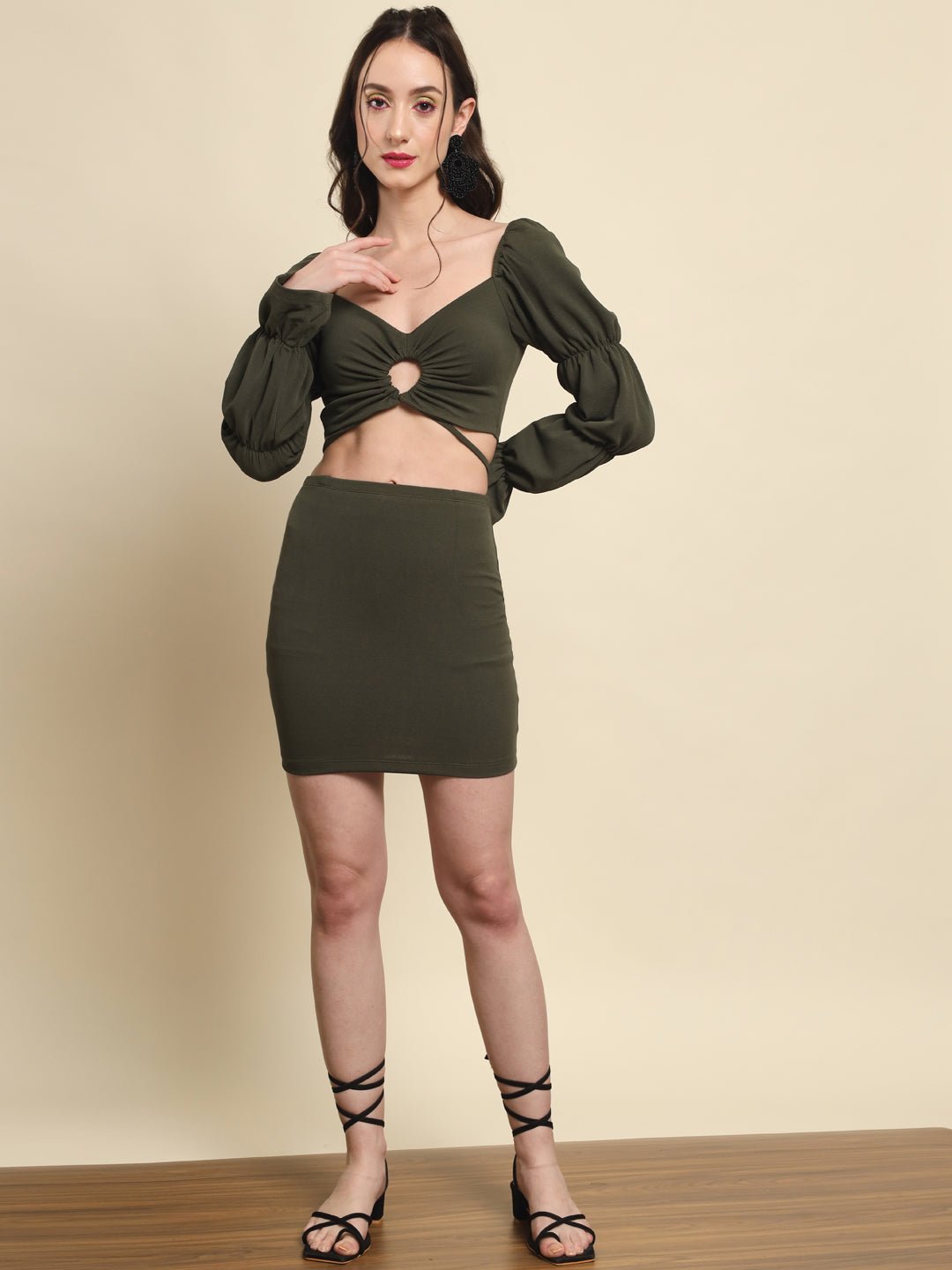 Stacked Flame  Women Bodycon Green Dress