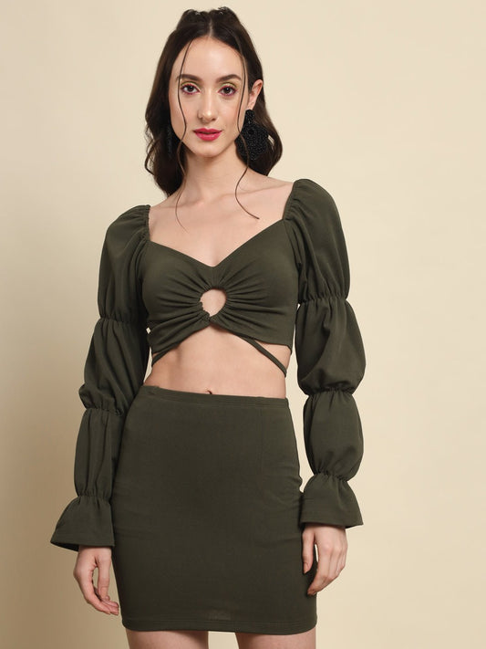 Stacked Flame  Women Bodycon Green Dress