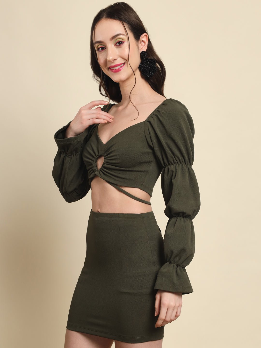 Stacked Flame  Women Bodycon Green Dress