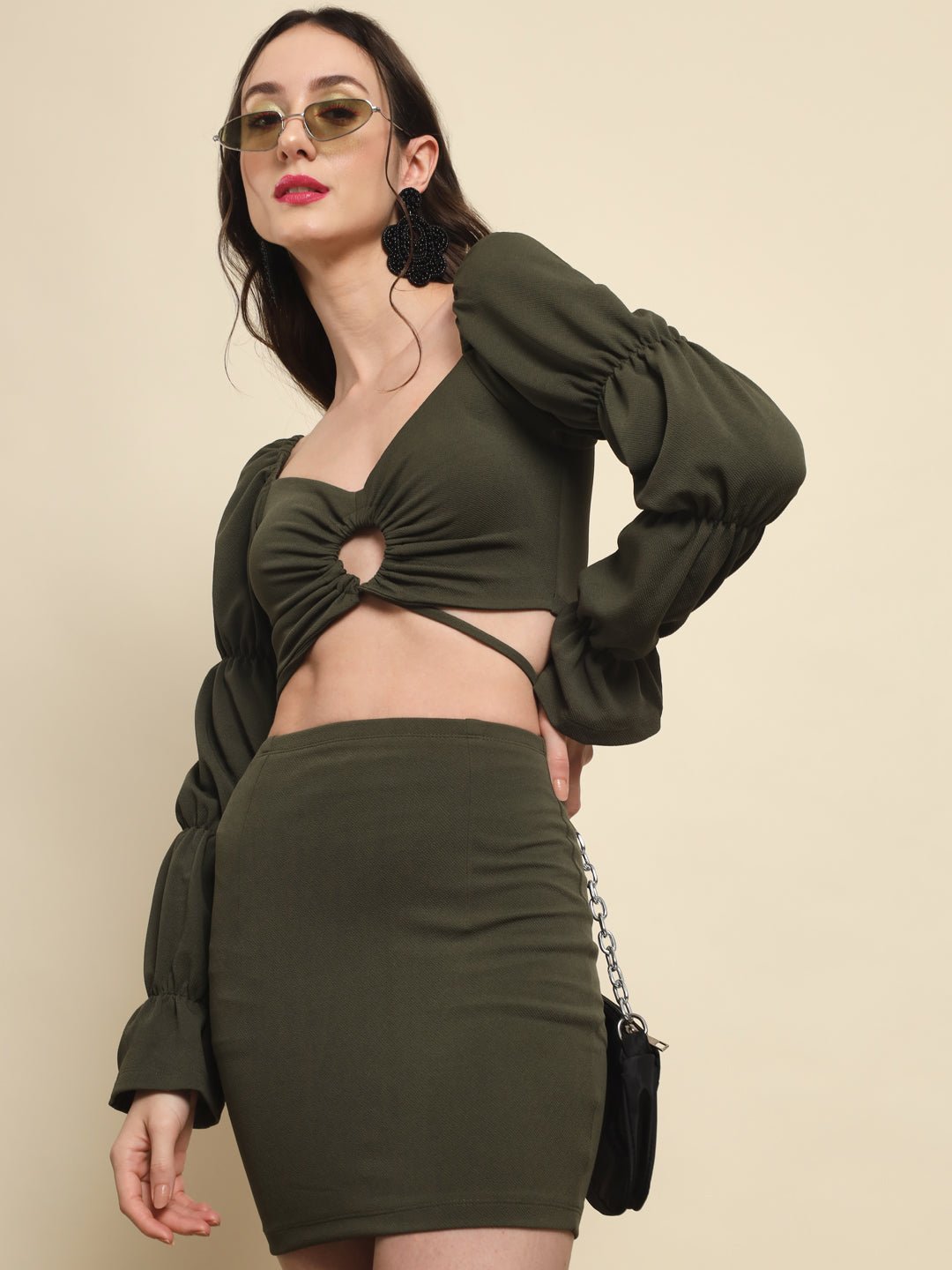 Stacked Flame  Women Bodycon Green Dress