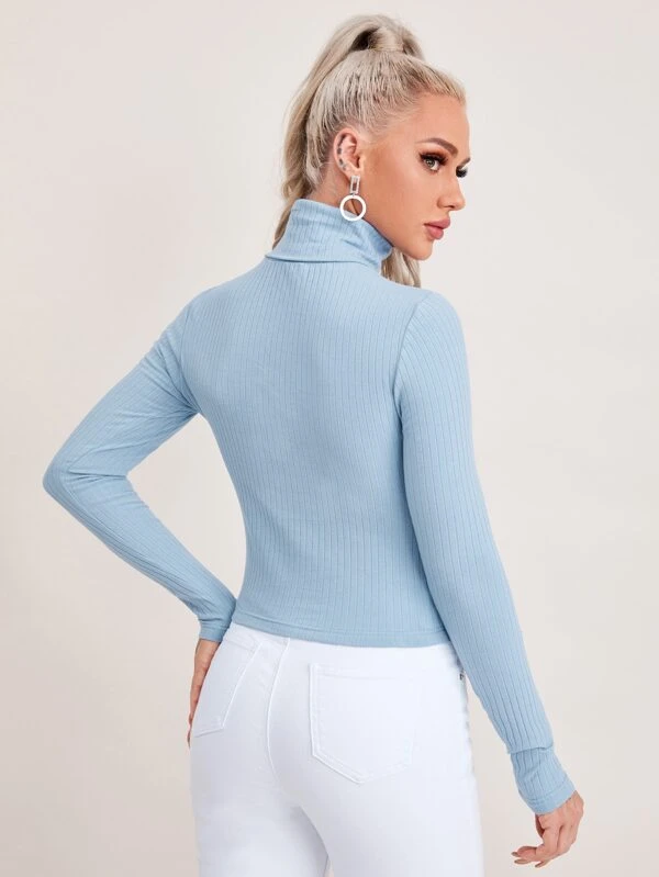 TANDUL  Women Solid High Neck Blue Sweater