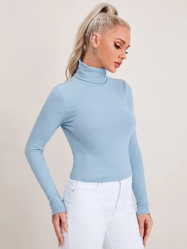 TANDUL  Women Solid High Neck Blue Sweater