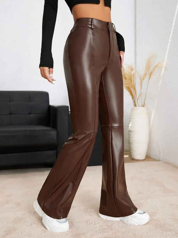 Stacked Flame Women Regular Fit Brown Faux Leather Trousers