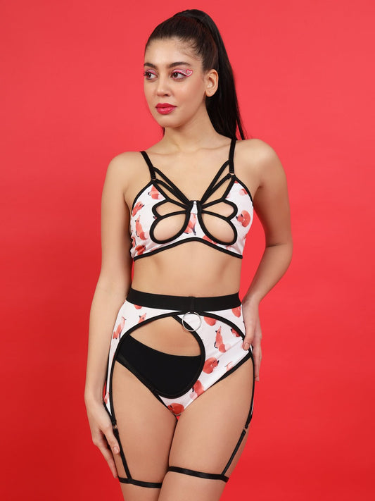 Eltire Butterfly Cut Fox Printed Two-piece Lingerie Set