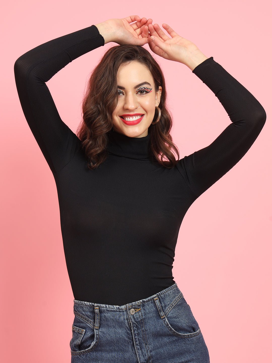 TANDUL  Women Solid High Neck Black Sweater