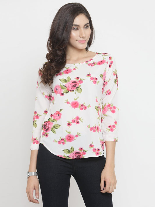 ZARVEY Casual 3/4 Sleeve Floral Print Women Multicolor Top