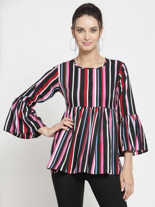 ZARVEY Casual Bell Sleeve Striped Women Multicolor Top