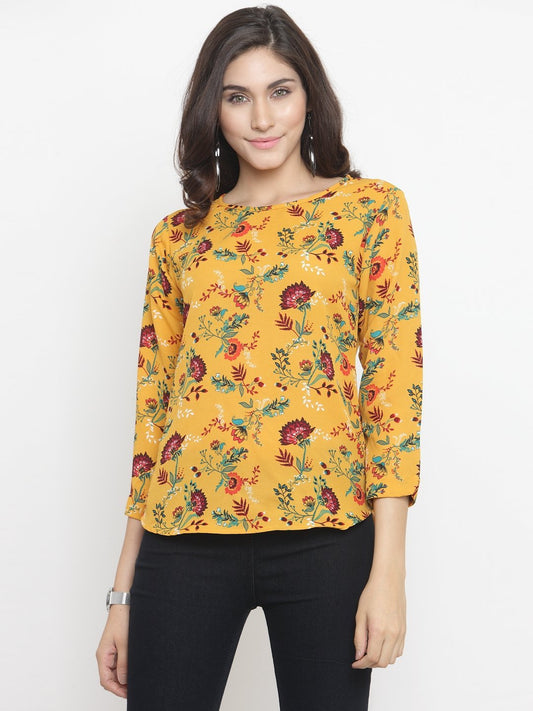 ZARVEY Casual 3/4 Sleeve Floral Print Women Multicolor Top