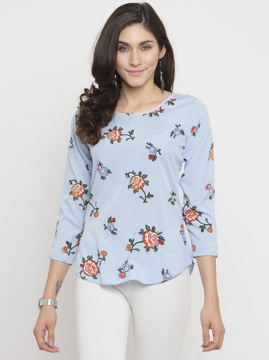 ZARVEY Casual 3/4 Sleeve Floral Print Women Multicolor Top