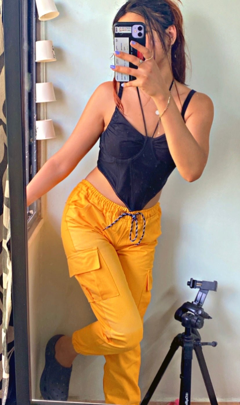 Women Regular Fit Yellow Cotton Blend Trousers