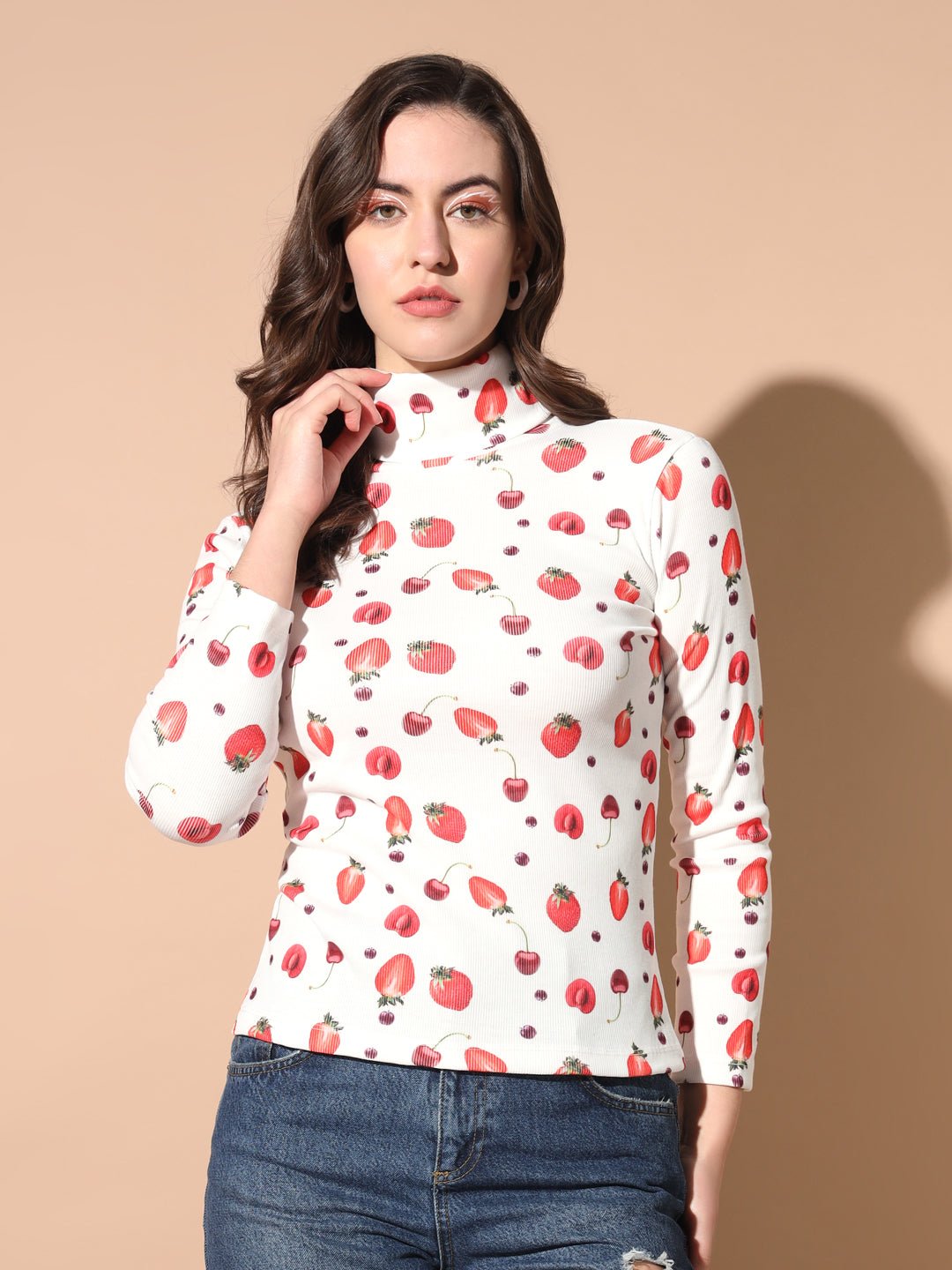 TANDUL Women Printed High Neck Multicolor Sweater