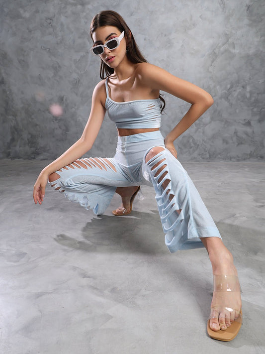 Stacked Flame Women Two Piece Dress Light Blue Dress