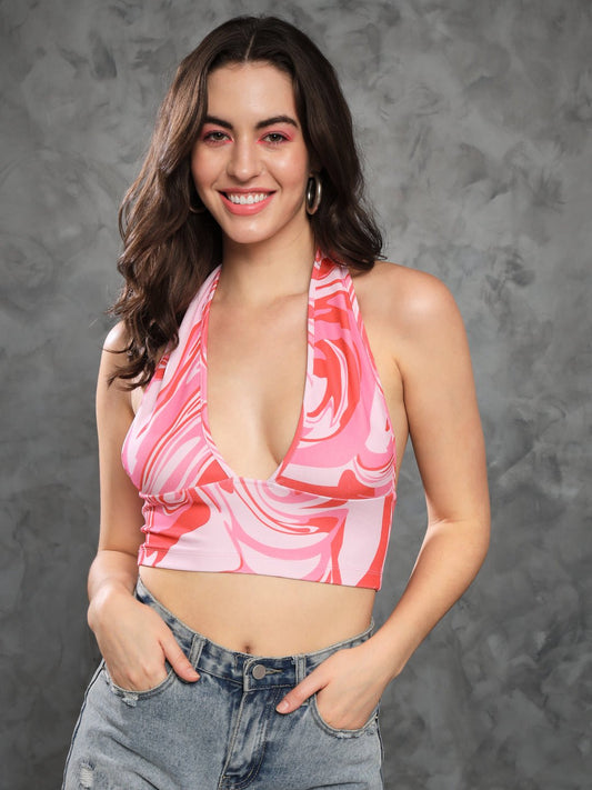 Stacked Flame Casual Sleeveless Printed Women Multicolor Top