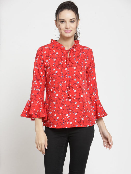 ZARVEY Casual Bell Sleeve Printed Women Multicolor Top