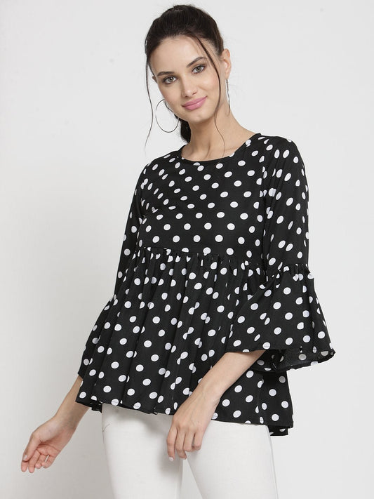 ZARVEY Casual Bell Sleeve Printed Women White, Black Top