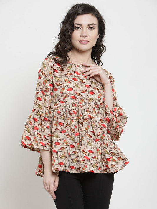 ZARVEY Casual Bell Sleeve Printed Women Multicolor Top