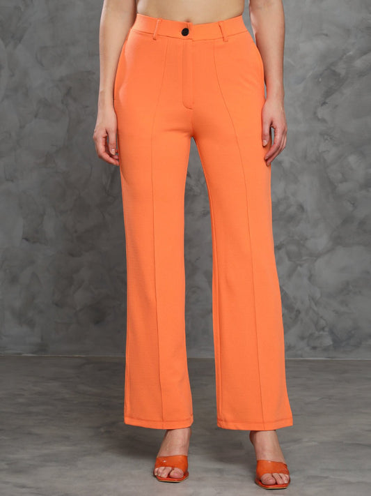 Stacked Flame Women Regular Fit Orange Lycra Trousers