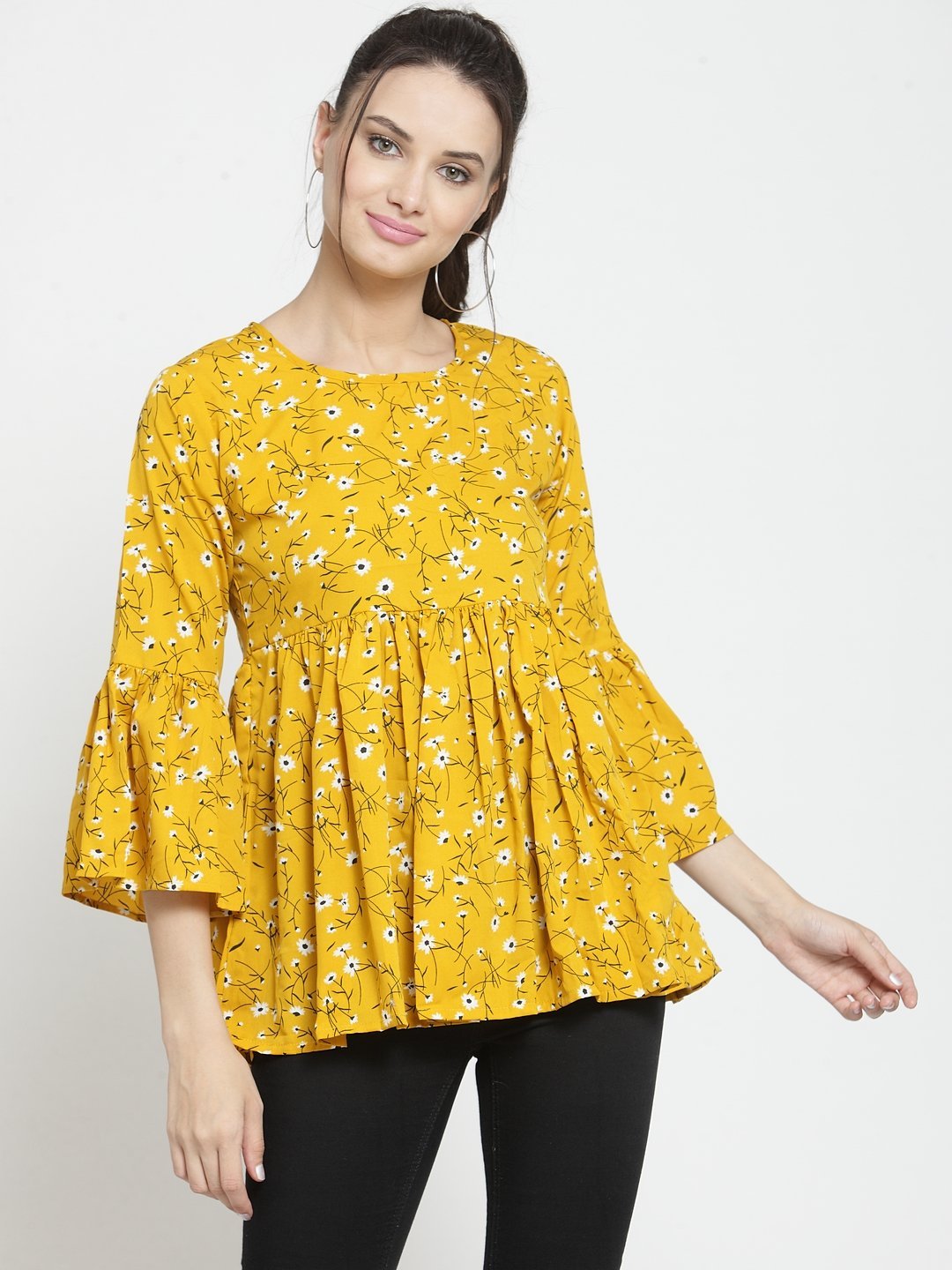 ZARVEY Casual Bell Sleeve Printed Women Multicolor Top