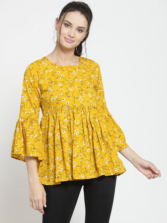 ZARVEY Casual Bell Sleeve Printed Women Multicolor Top