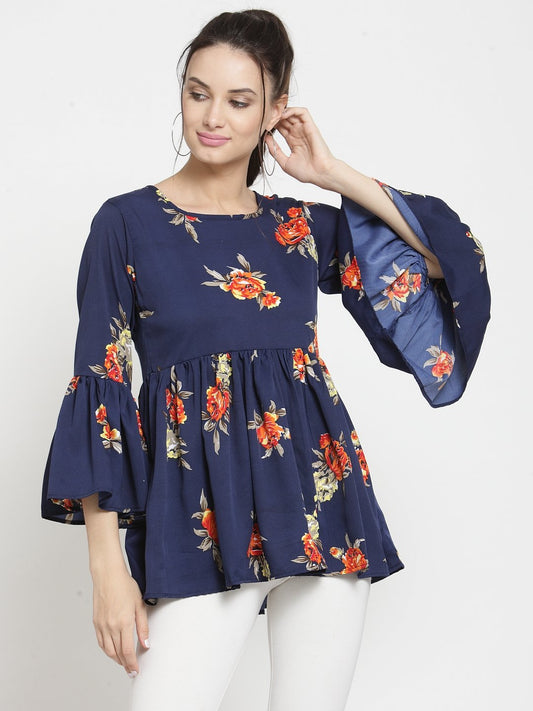 ZARVEY Casual Bell Sleeve Printed Women Multicolor Top