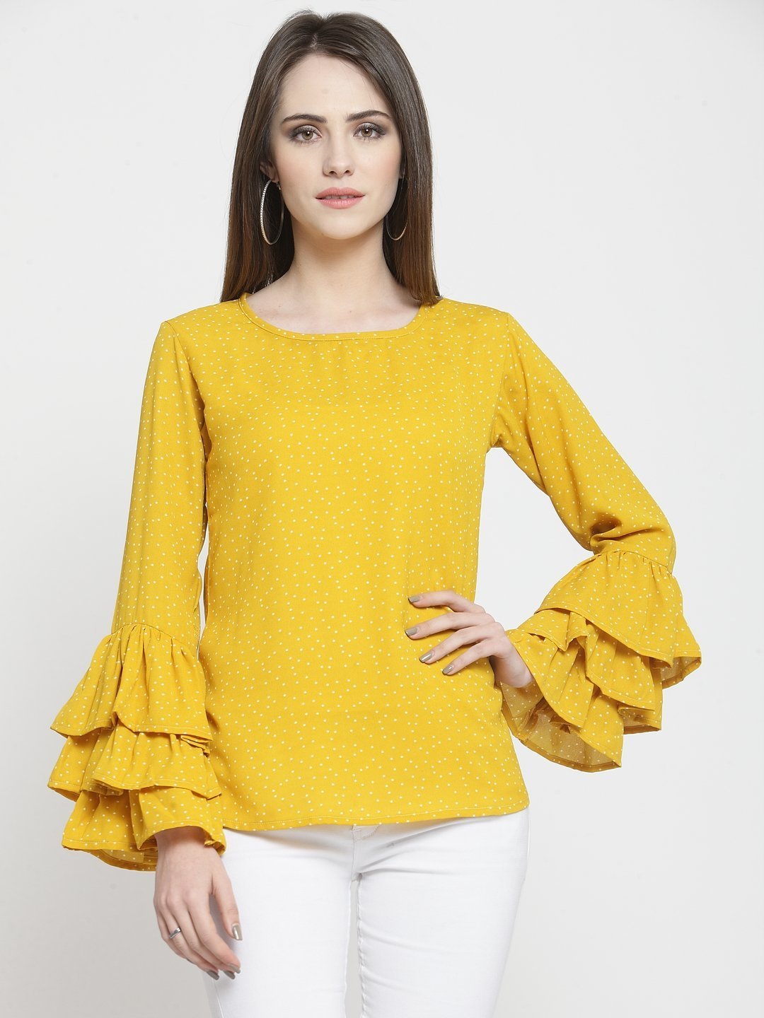 ZARVEY Casual Layered Sleeve Printed Women Multicolor Top