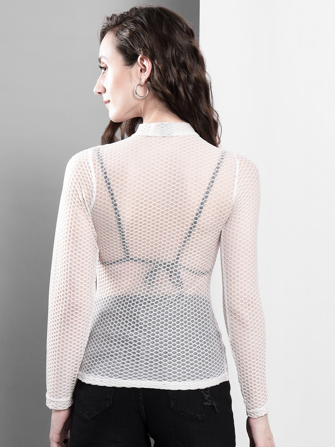 Stacked Flame Casual Regular Sleeves Self Design Women White Top