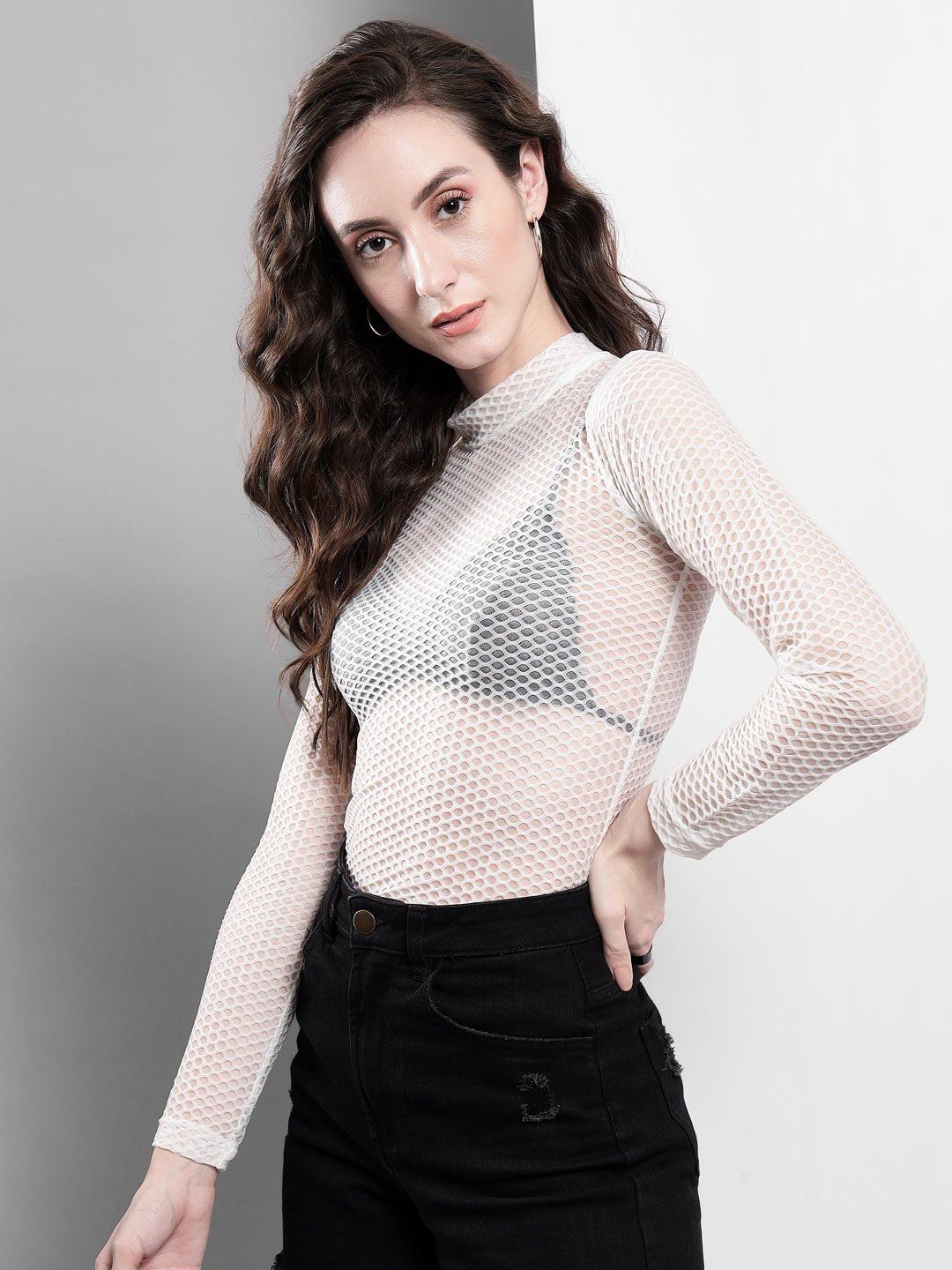 Stacked Flame Casual Regular Sleeves Self Design Women White Top