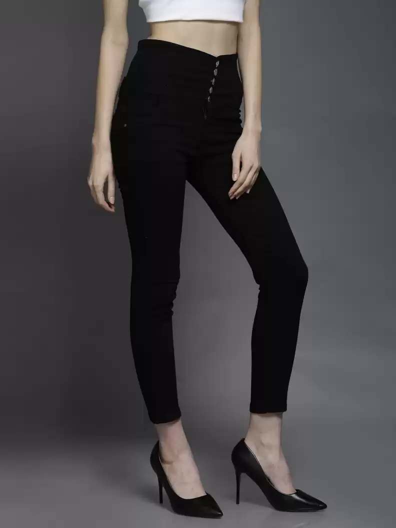 Stacked Flame Regular Women Black Jeans
