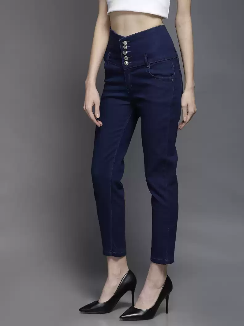 Stacked Flame Regular Women Blue Jeans
