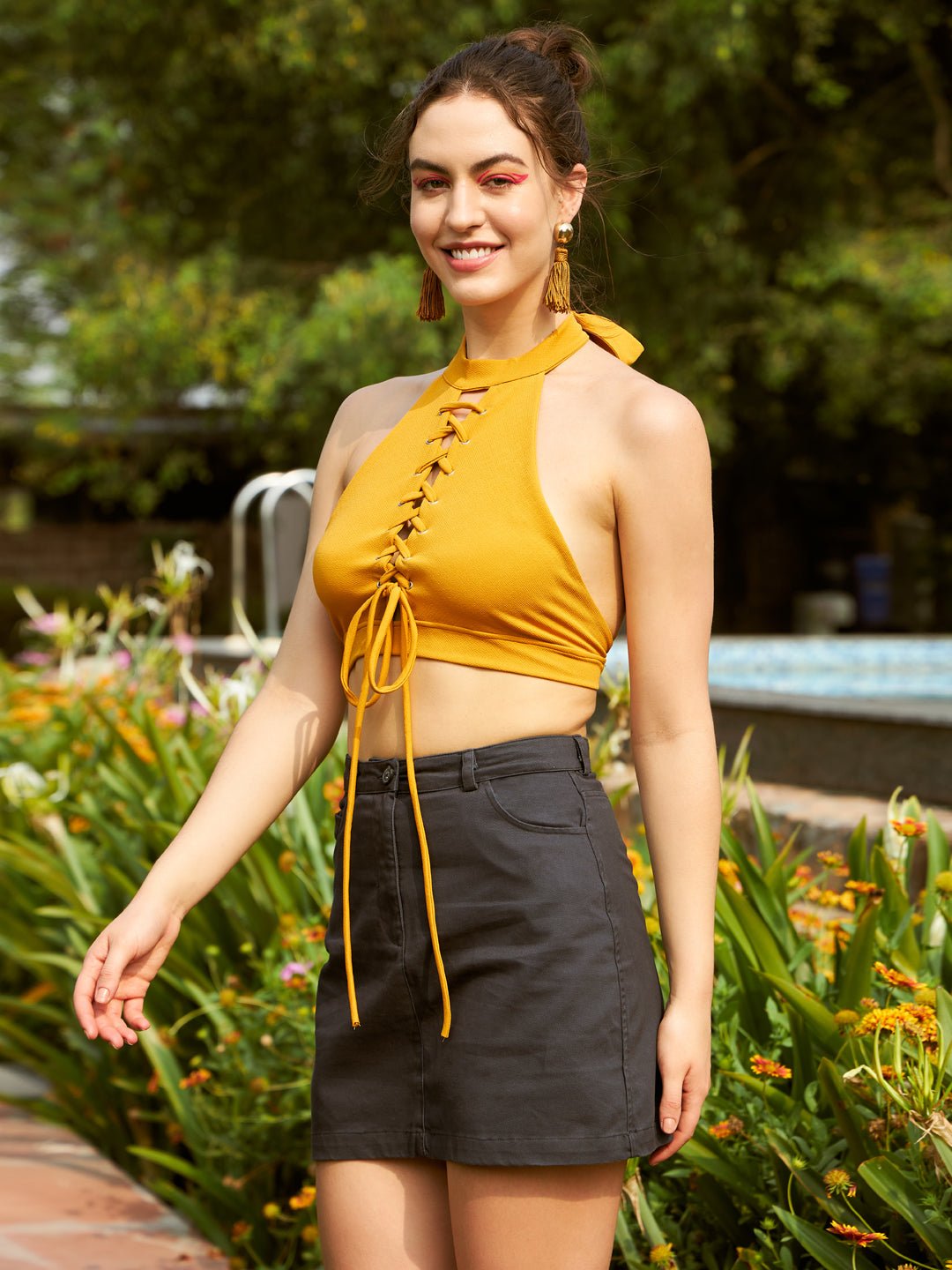 Casual Sleeveless Solid Women Yellow Top