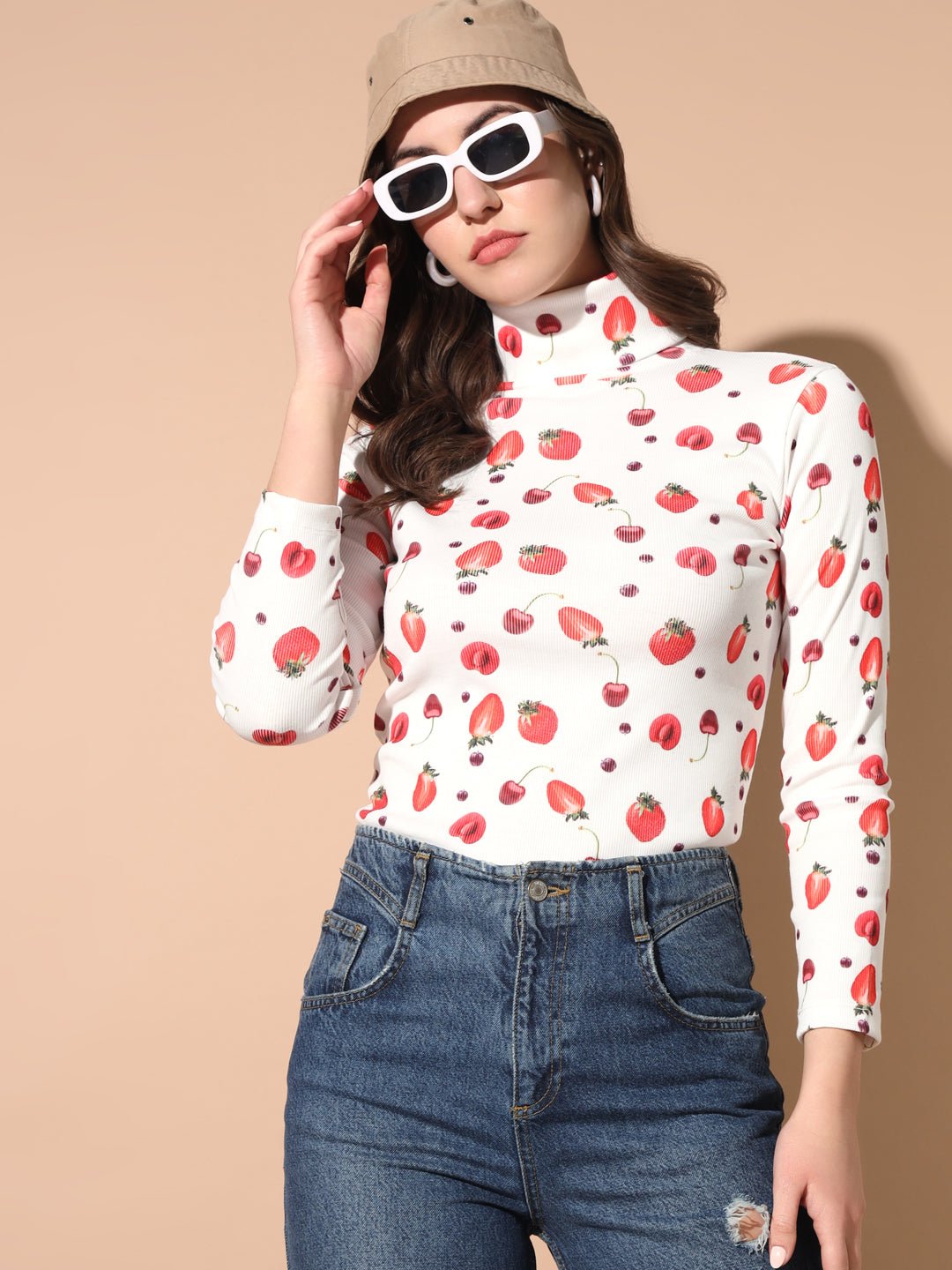 TANDUL Women Printed High Neck Multicolor Sweater