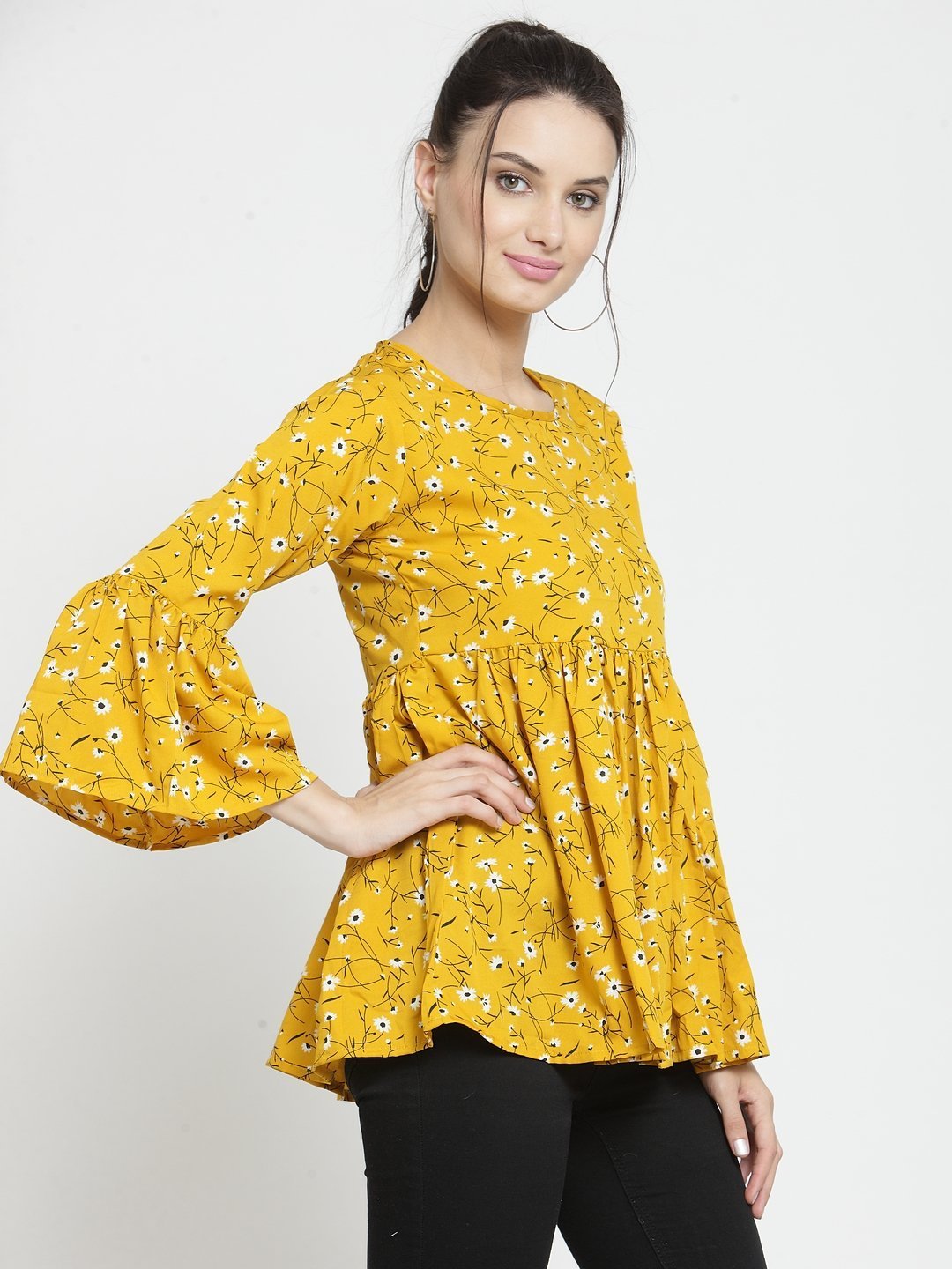 ZARVEY Casual Bell Sleeve Printed Women Multicolor Top