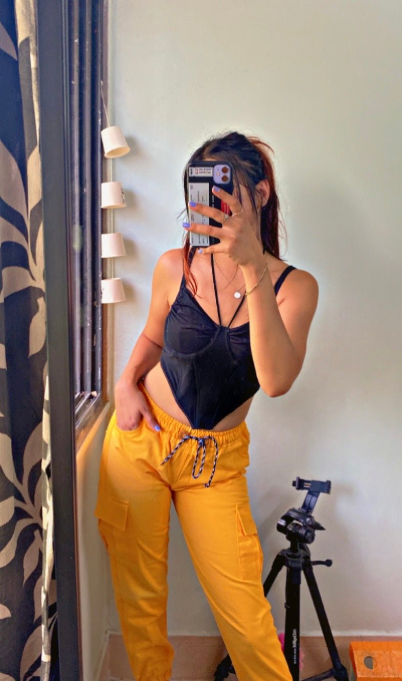 Women Regular Fit Yellow Cotton Blend Trousers