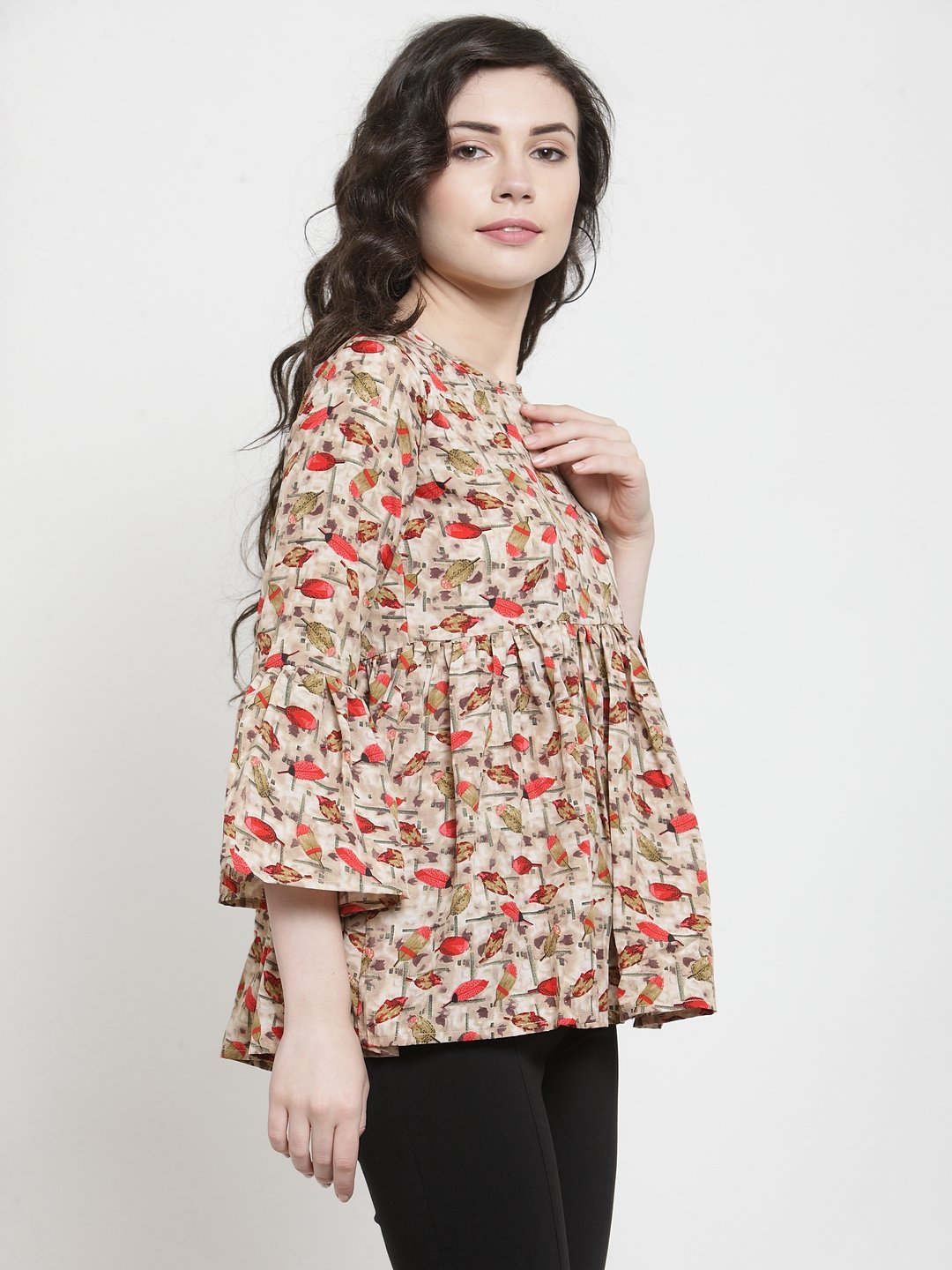 ZARVEY Casual Bell Sleeve Printed Women Multicolor Top