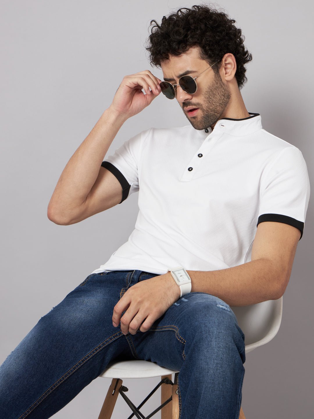 Men Printed Stylised Neck Elastane Multicolor T-Shirt