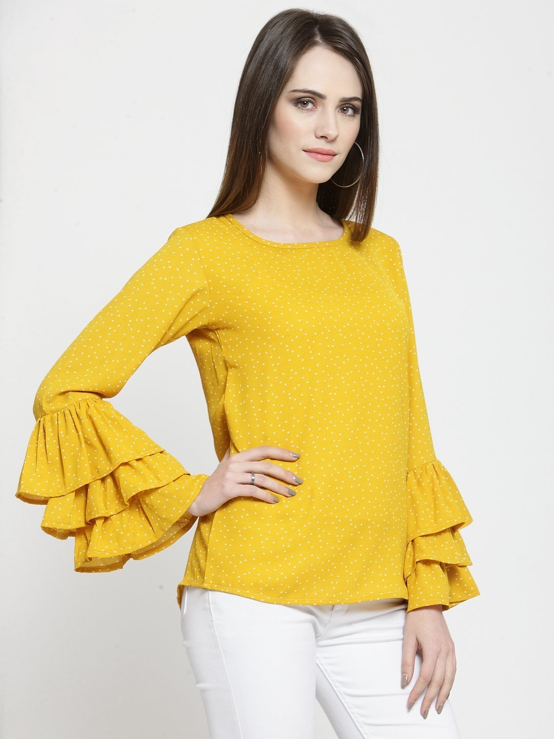 ZARVEY Casual Layered Sleeve Printed Women Multicolor Top