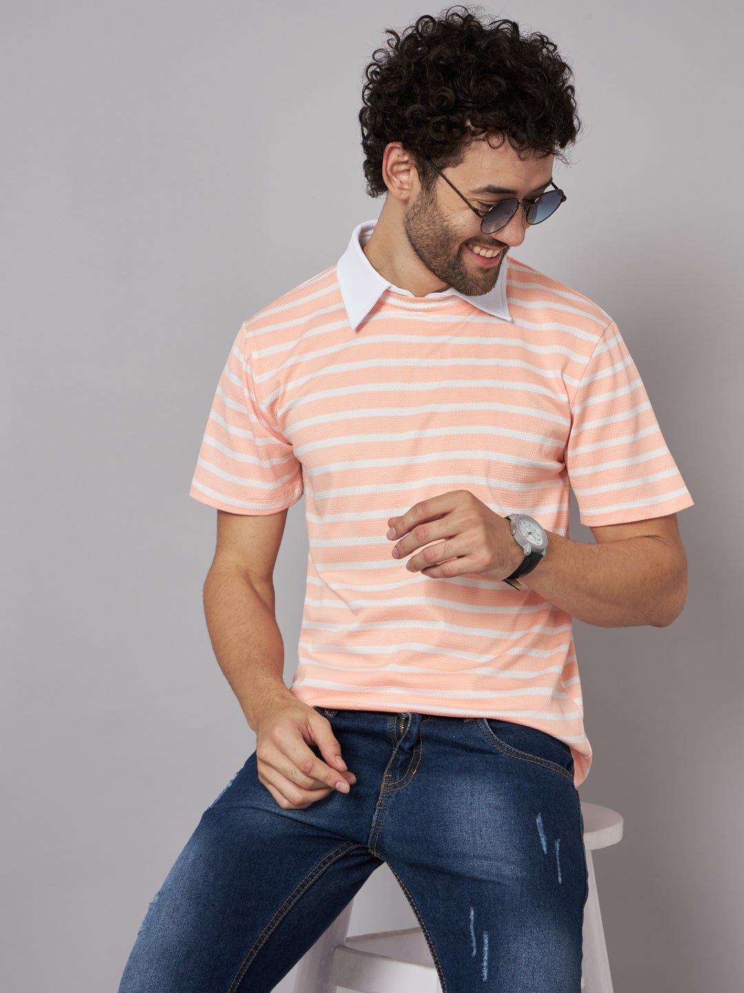 Men Printed Stylised Neck Elastane Multicolor T-Shirt