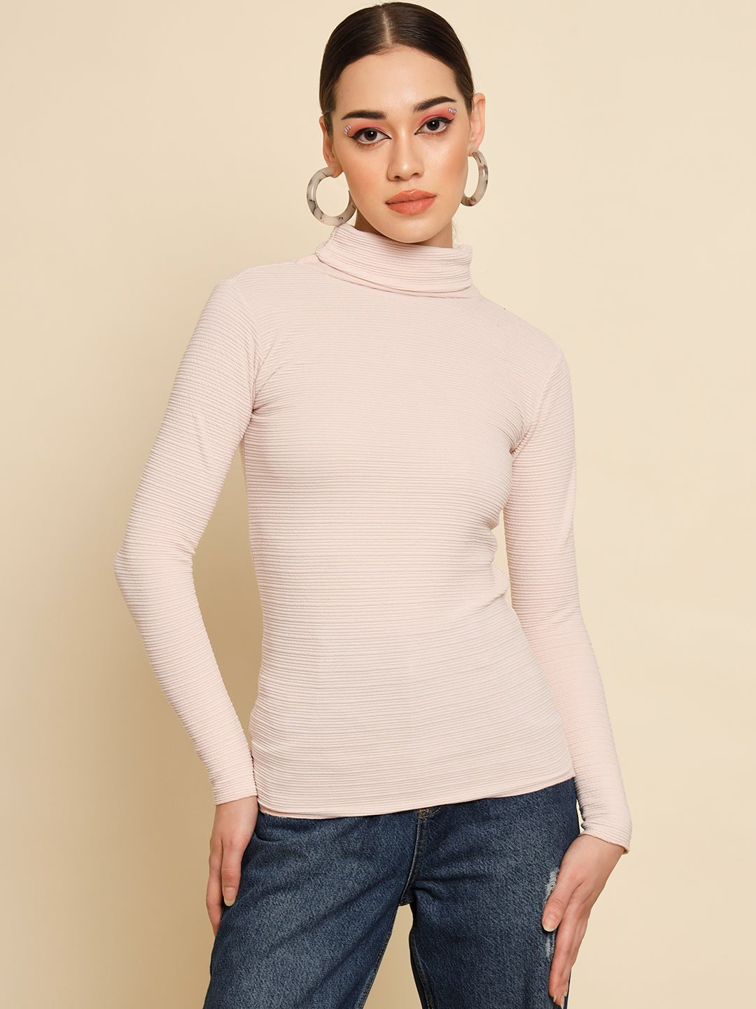 TANDUL  Women Solid High Neck Pink Sweater