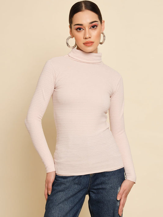 TANDUL  Women Solid High Neck Pink Sweater
