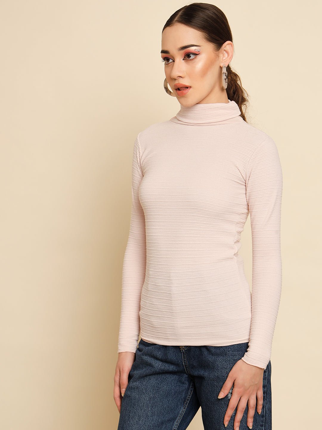 TANDUL  Women Solid High Neck Pink Sweater