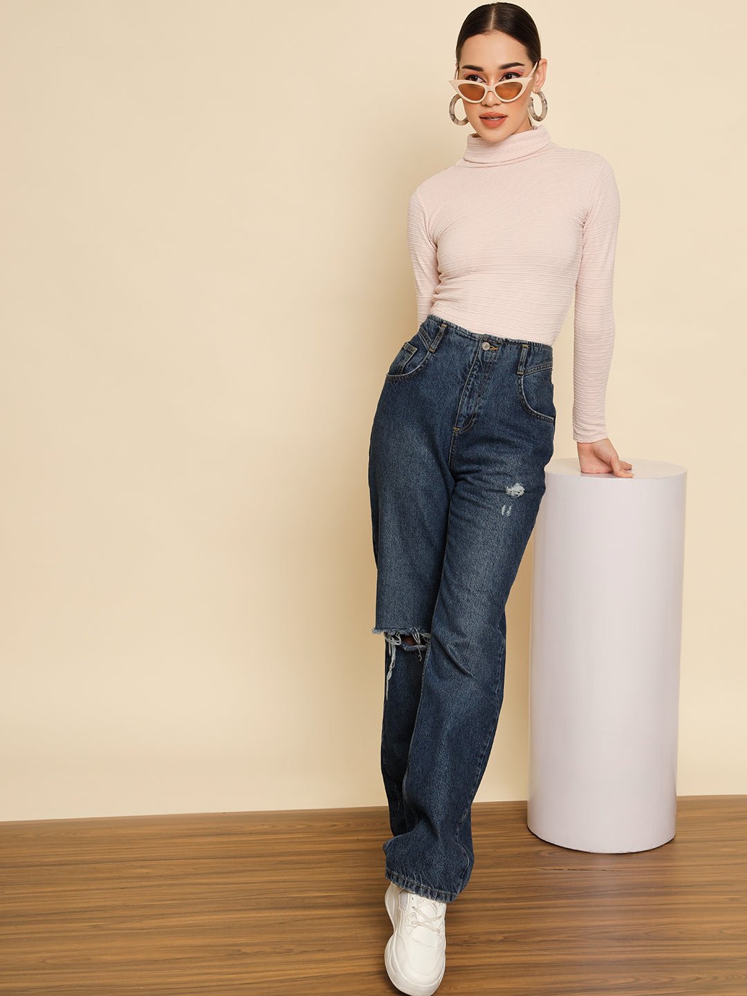 TANDUL  Women Solid High Neck Pink Sweater