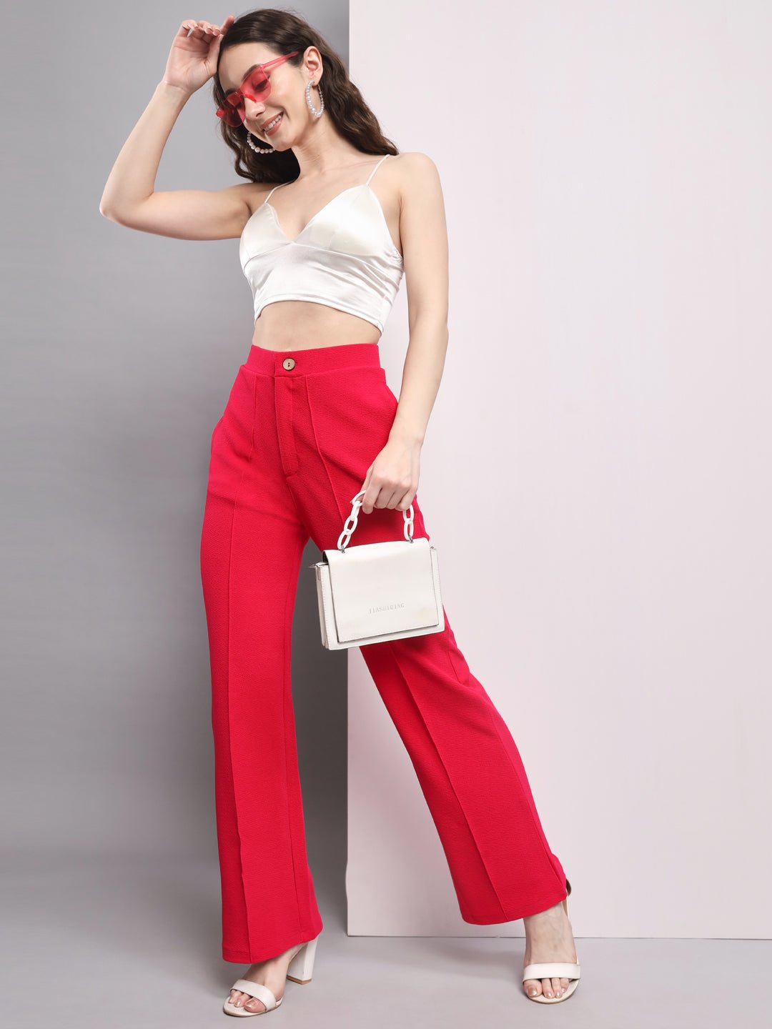 Stacked Flame Women Regular Fit Pink Lycra Blend Trousers