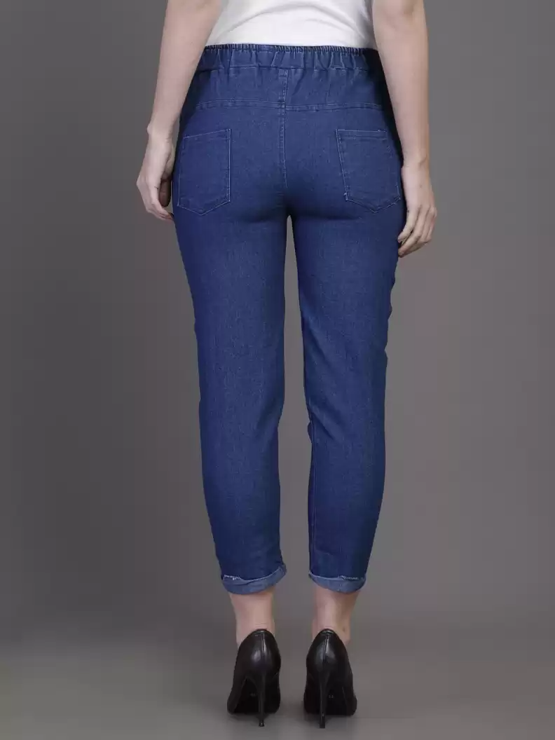 Stacked Flame Jogger Fit Women Blue Jeans