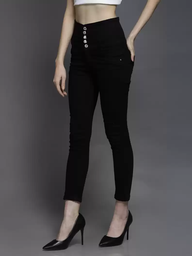 Stacked Flame Regular Women Black Jeans
