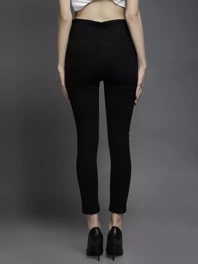 Stacked Flame Regular Women Black Jeans