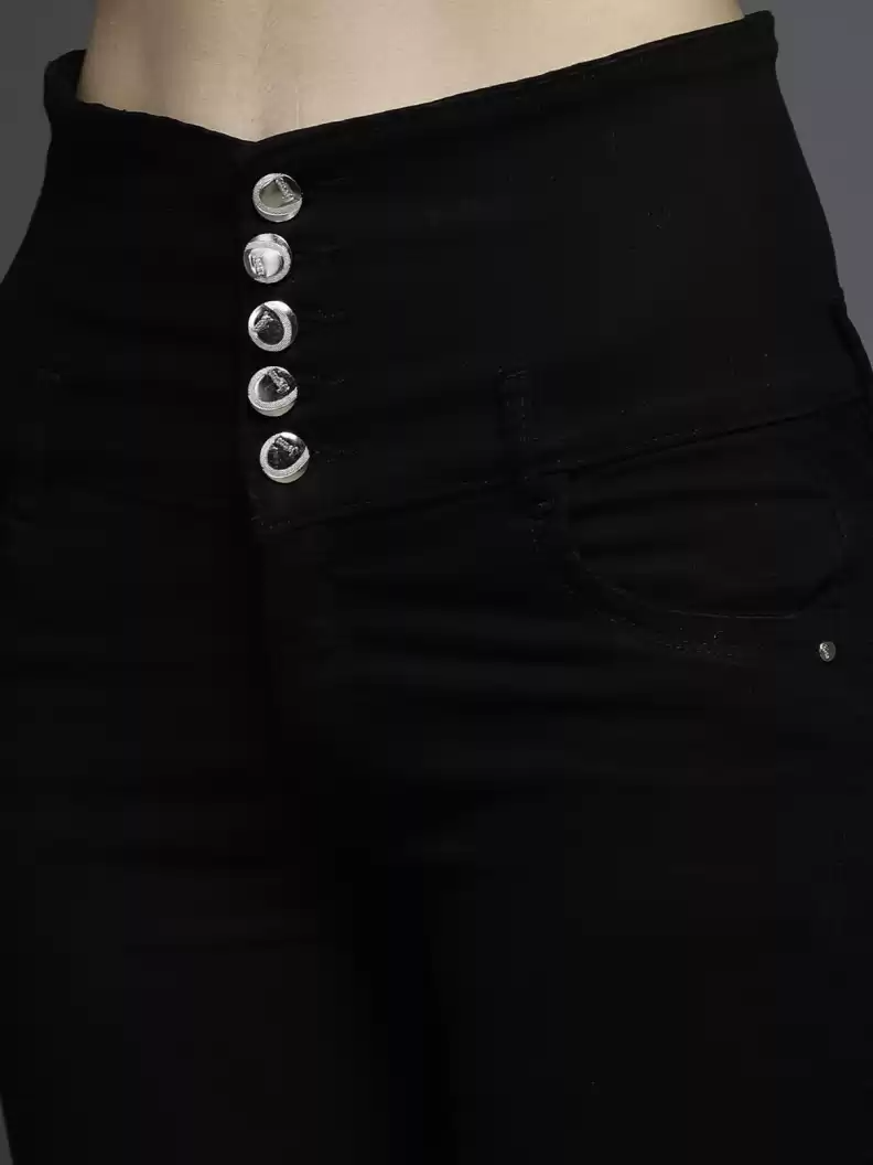Stacked Flame Regular Women Black Jeans
