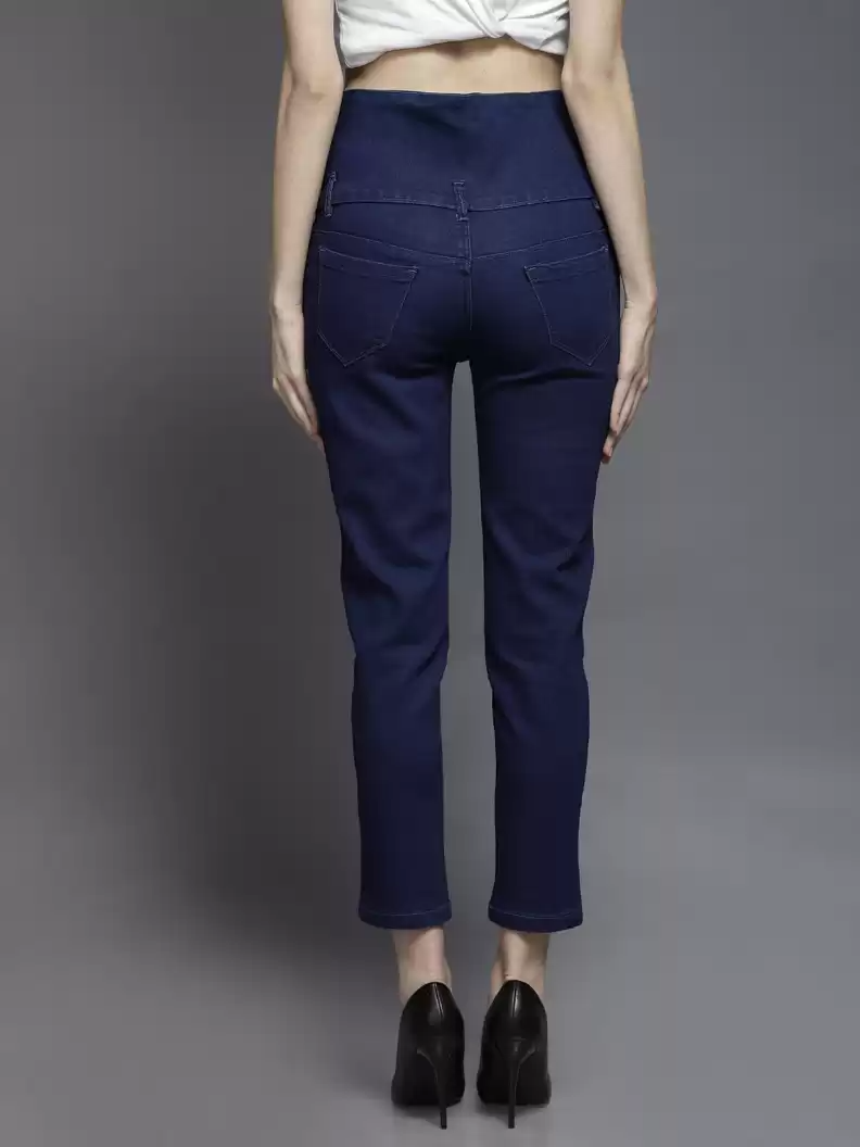 Stacked Flame Regular Women Blue Jeans