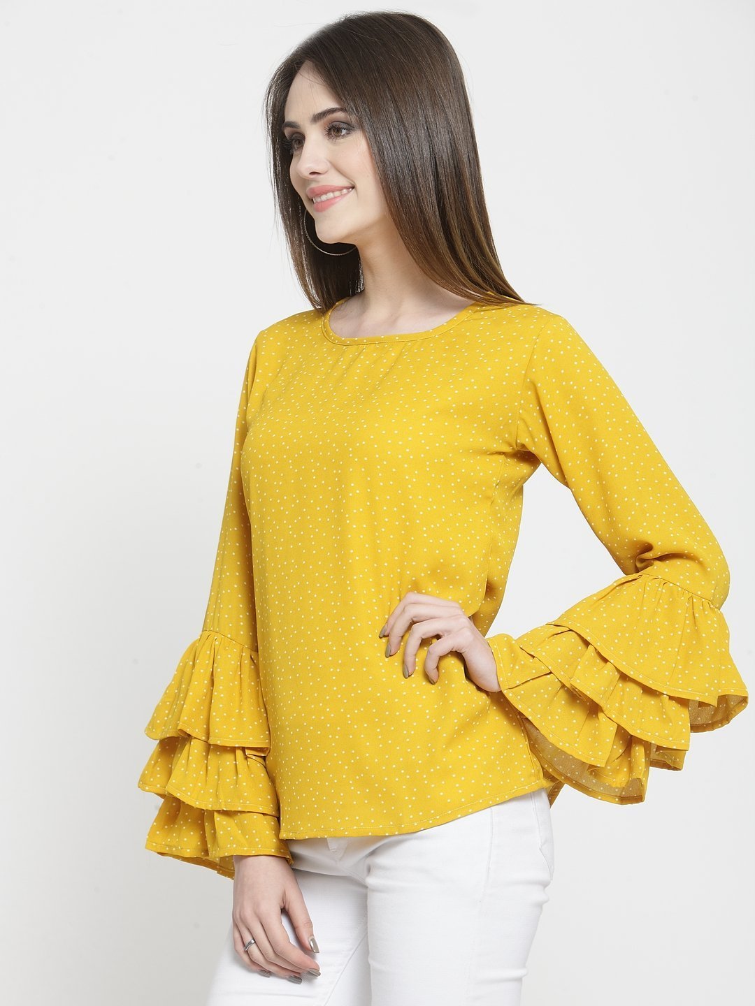 ZARVEY Casual Layered Sleeve Printed Women Multicolor Top