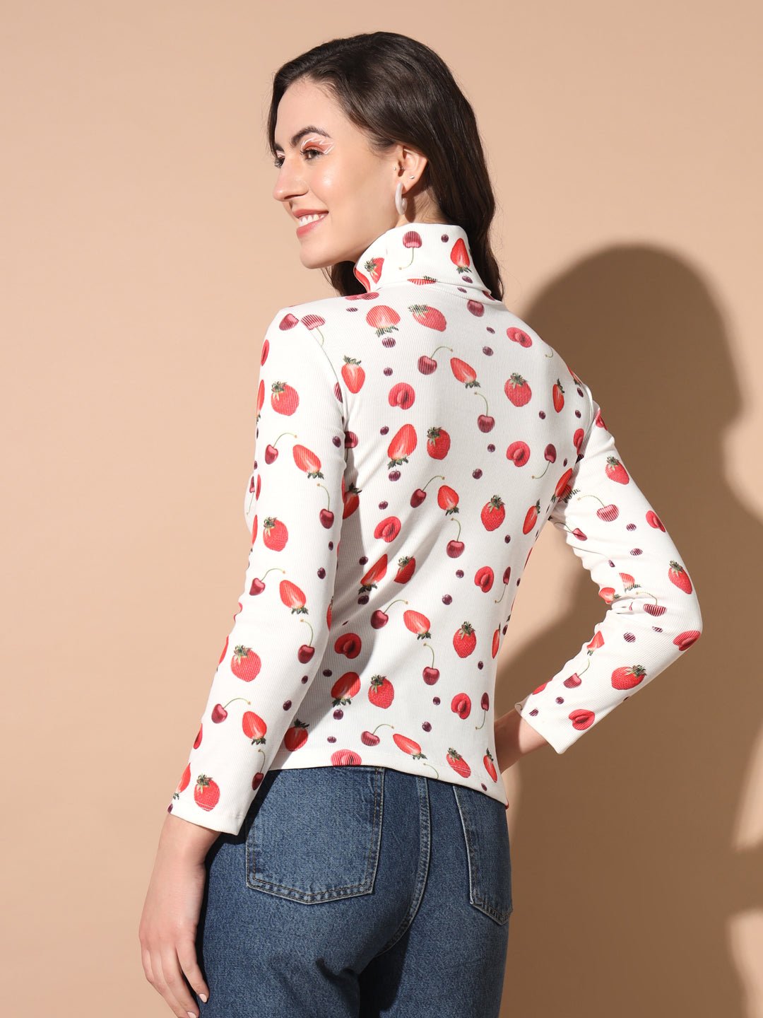 TANDUL Women Printed High Neck Multicolor Sweater